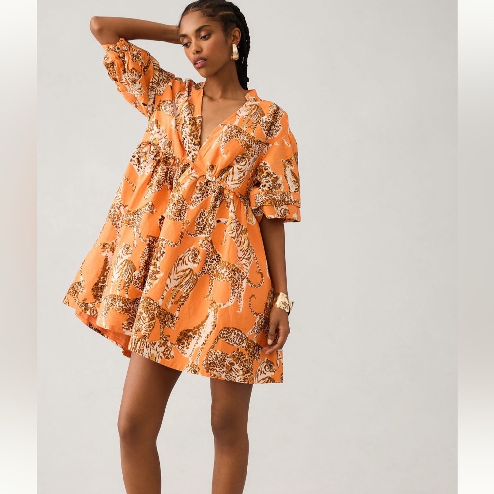 Maeve V-neck Tunic Dress- Medium orange